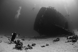 Heather photographing divers on the Carnatic - Red Sea - ... by Jim Garland 